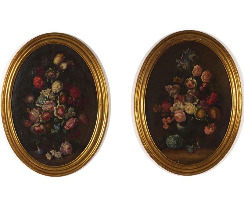 Scuola del XVIII secolo Nature morte con vasi di fiori