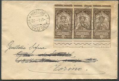 1922, Regno D’italia, Centenario Morte di Dante Alighieri, 40c. Bruno in Striscia di Tre Bdf, con...