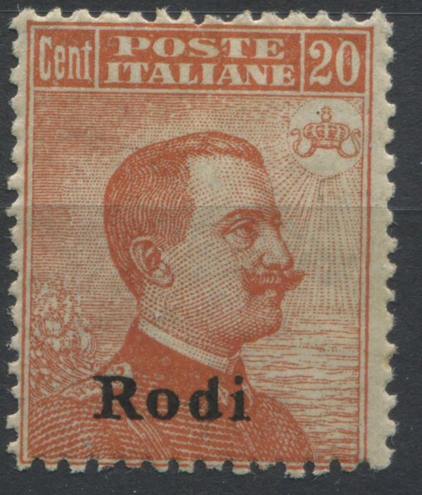 1918, Possedimenti, Rodi, 20c. arancio senza filigrana (12c)