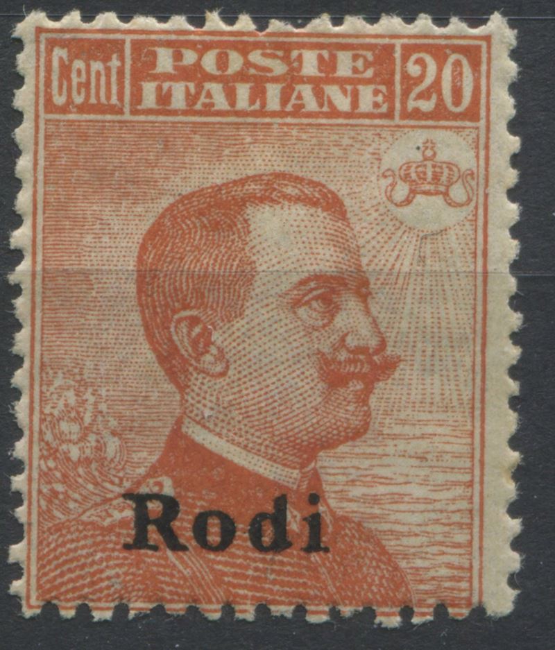 1918, Possedimenti, Rodi, 20c. arancio senza filigrana (12c)  - Auction Postal History and Philately - Cambi Casa d'Aste