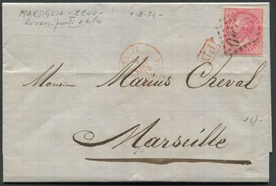 1873, Regno D’italia, Lettera da Genova a Marsiglia Affrancata con 40c. Dlr (l20)