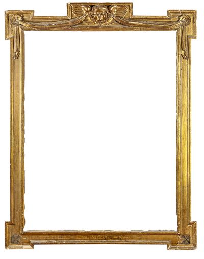 Grande Cornice Architettonica in Legno Intagliato e Dorato. Arte Tardo Manierista, Italia Central...