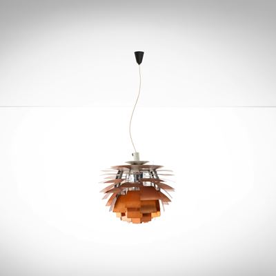 Lampada a sospensione modello Artichoke, ottone ramato e metallo cromato