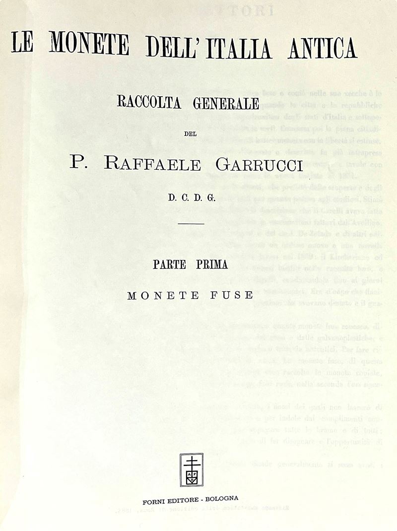 GARRUCCI G. Le monete dell'Italia antica. Raccolta generale del P. Raffaele Garrucci.  - Auction Numismatics - Cambi Casa d'Aste