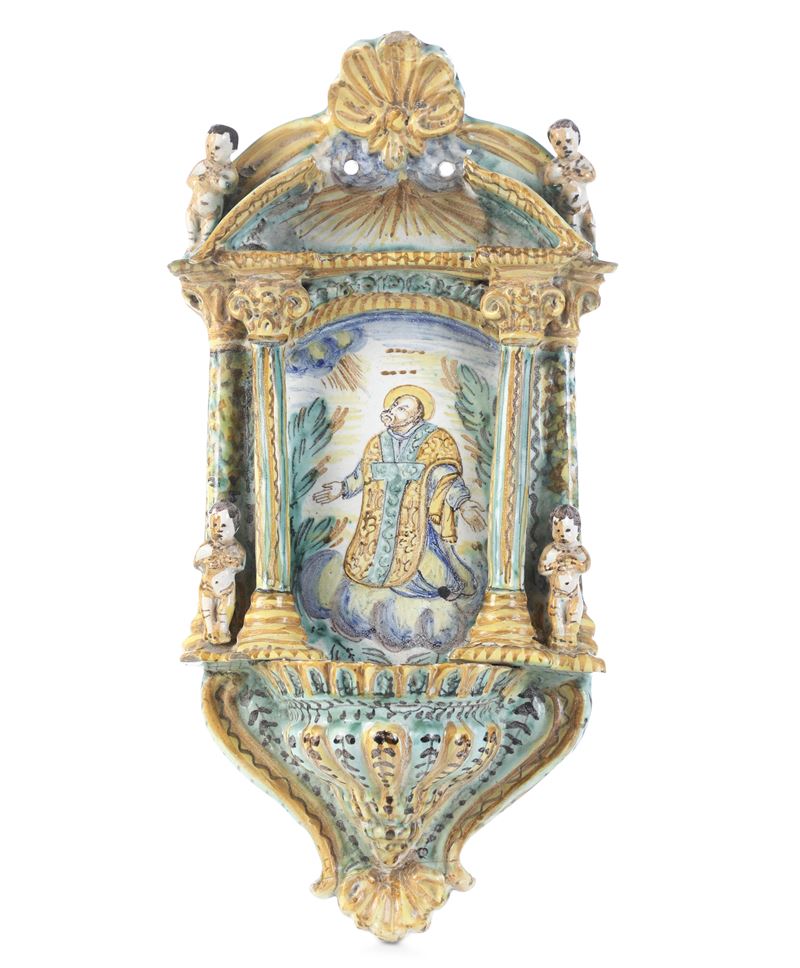 Acquasantiera Napoli, seconda metà del XVIII secolo   - Asta Maioliche e Porcellane - Cambi Casa d'Aste