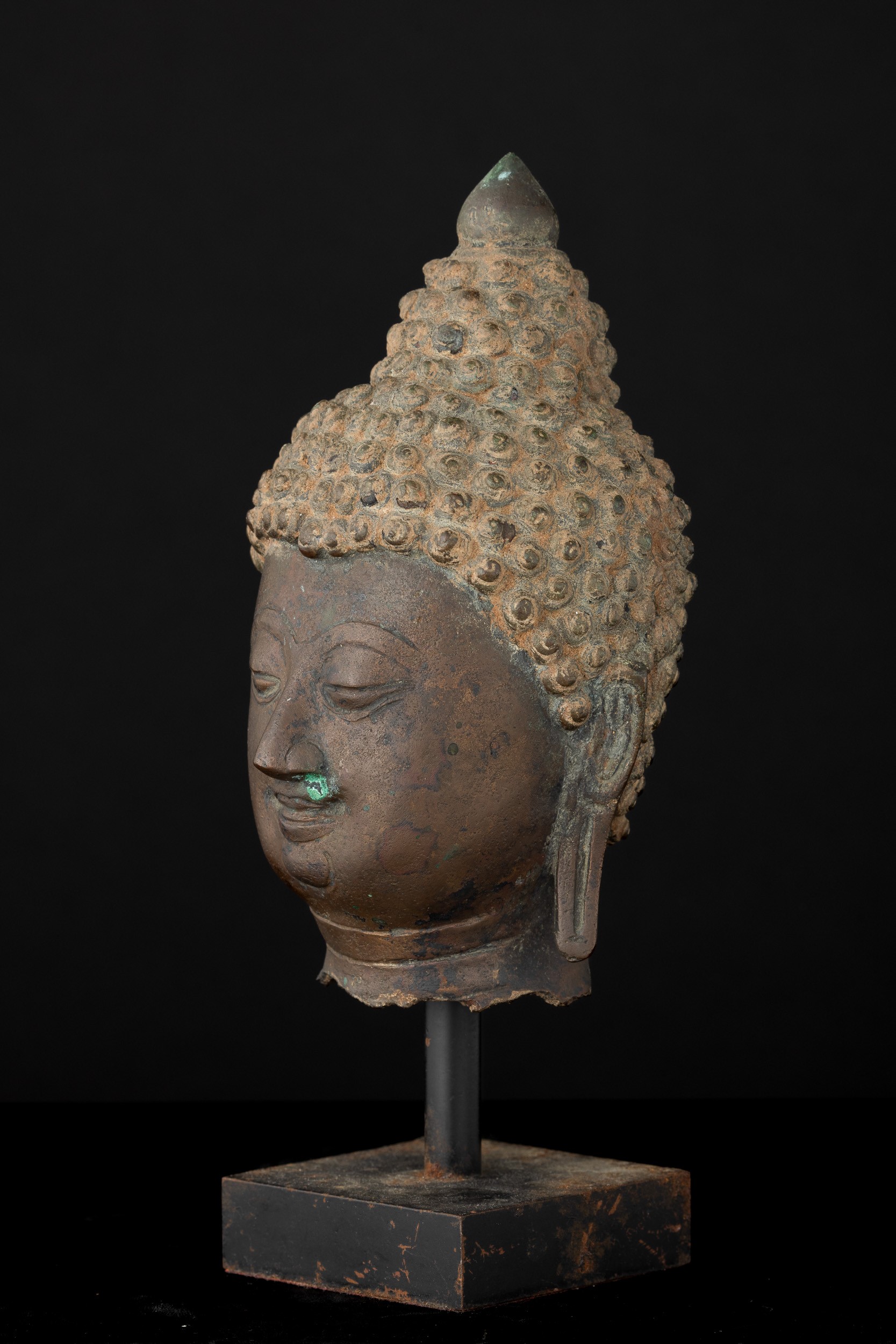 Testa di Buddha in Bronzo, Thailandia, XIX Secolo, Regno di Rattanakosin/del Siam (1782-1932)