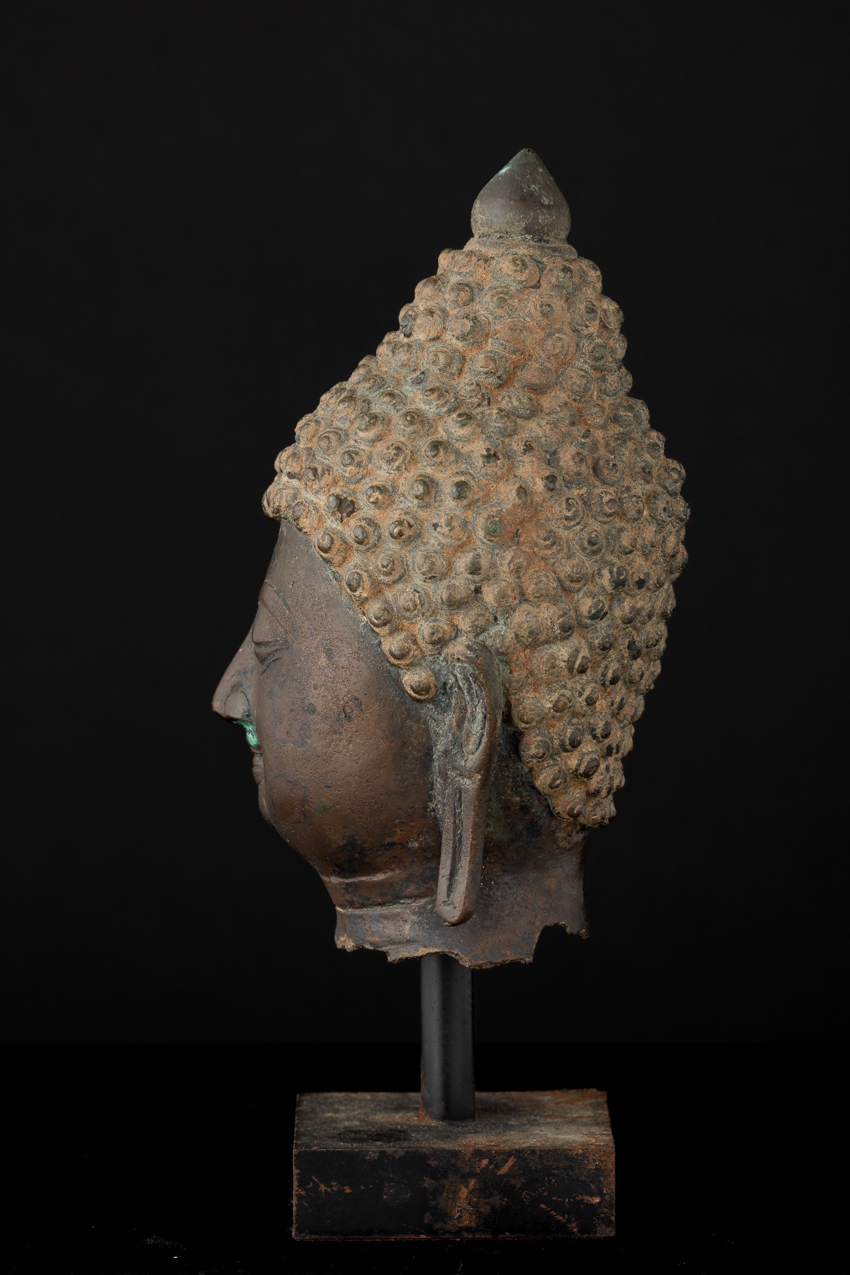 Testa di Buddha in Bronzo, Thailandia, XIX Secolo, Regno di Rattanakosin/del Siam (1782-1932)