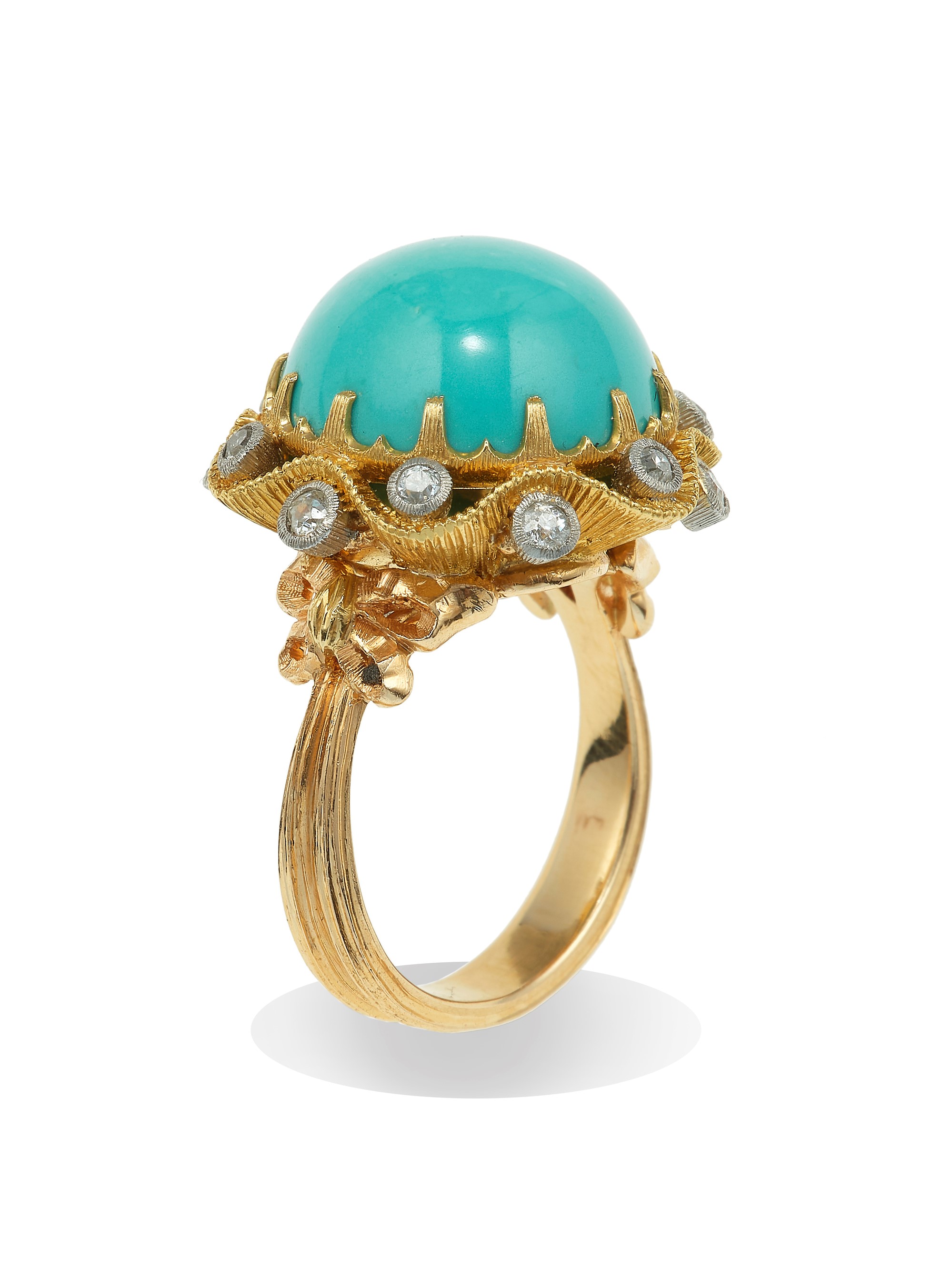 Buccellati, Anello con turchese e diamanti in oro giallo 750/1000