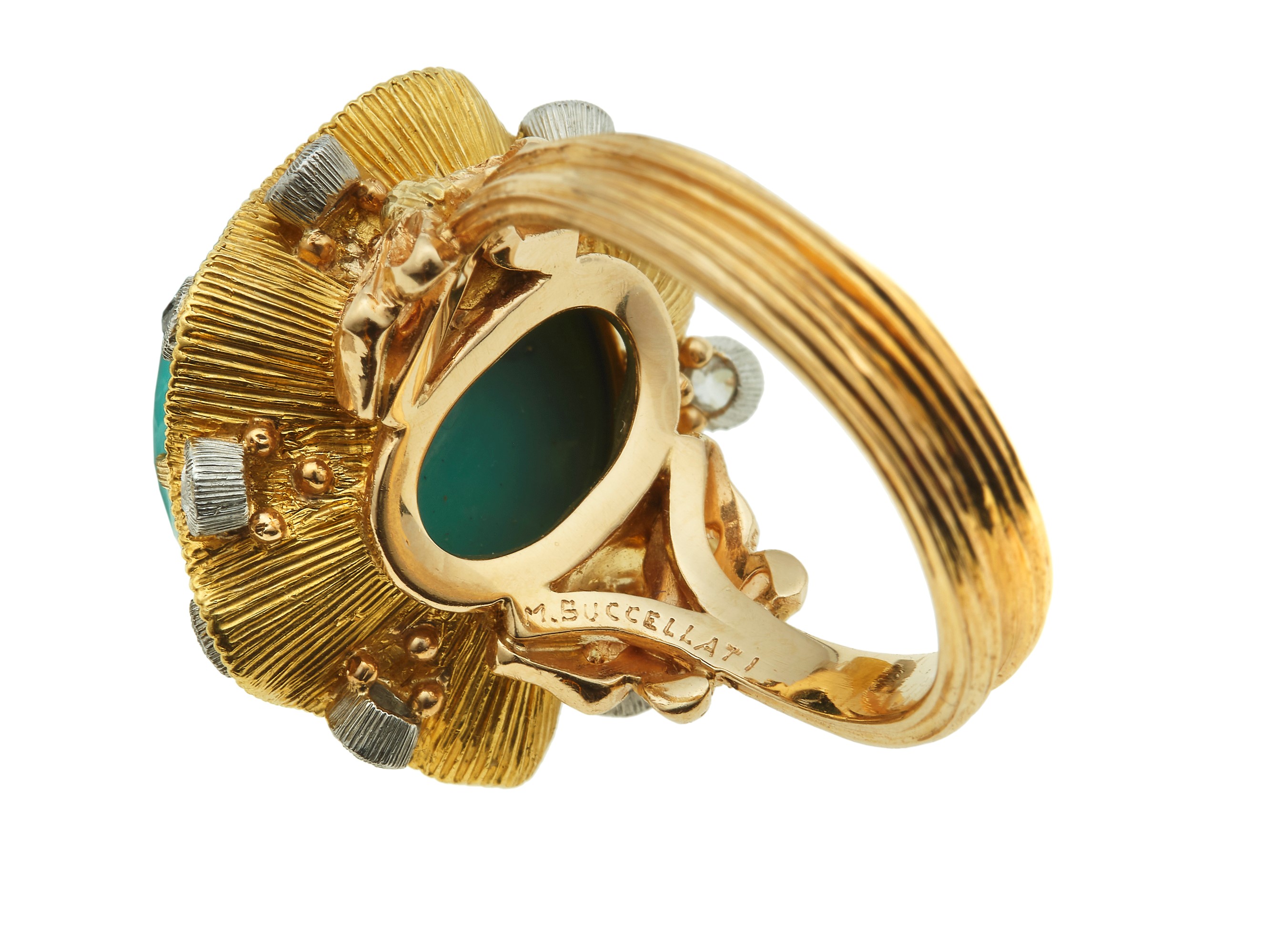 Buccellati, Anello con turchese e diamanti in oro giallo 750/1000