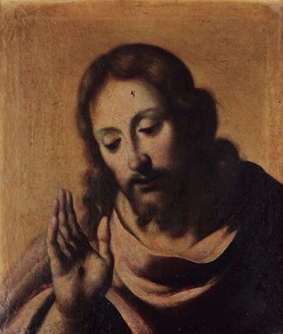 Cristo benedicente, olio su tela