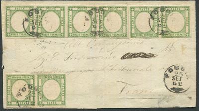 1862, Province Napoletane, Gran Parte di Lettera da Foggia per Trani Affrancata con Striscia di Q...