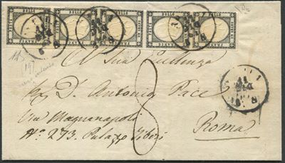 1861, Province Napoletane, Lettera Dall’aquila per Roma Affrancata con Striscia Verticale di 5 Es...