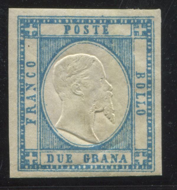 1861, Province Napoletane, 2 gr. celeste (20a), gomma originale.