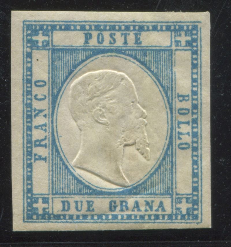 1861, Province Napoletane, 2 gr. celeste (20a), gomma originale.  - Auction Postal History and Philately - Cambi Casa d'Aste