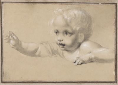 Figura di bambino, matita nera e bianca su carta