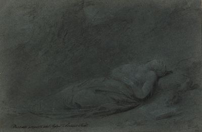 Maddalena in estasi, matita nera e matita bianca su carta preparata