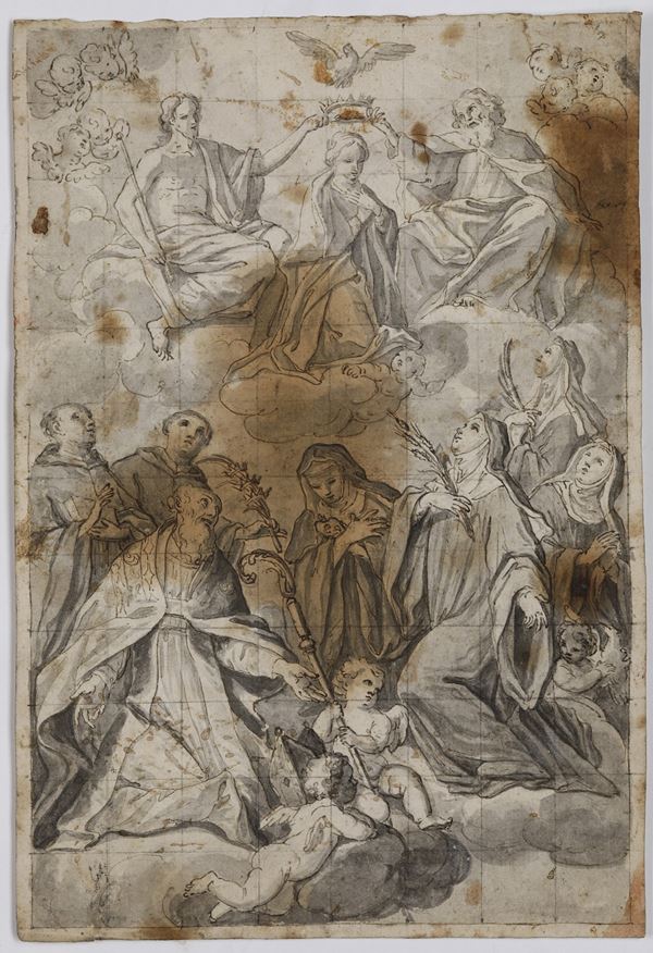 Scuola del XVII secolo Incoronazione della Vergine con santi