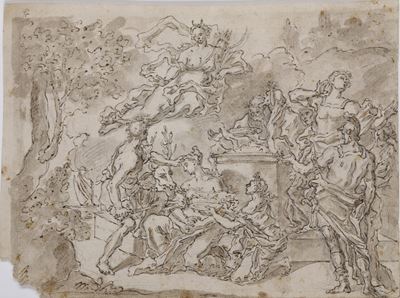 Il sacrificio di Ifigenia, matita nera, penna, inchiostro bruno e acquerello su carta