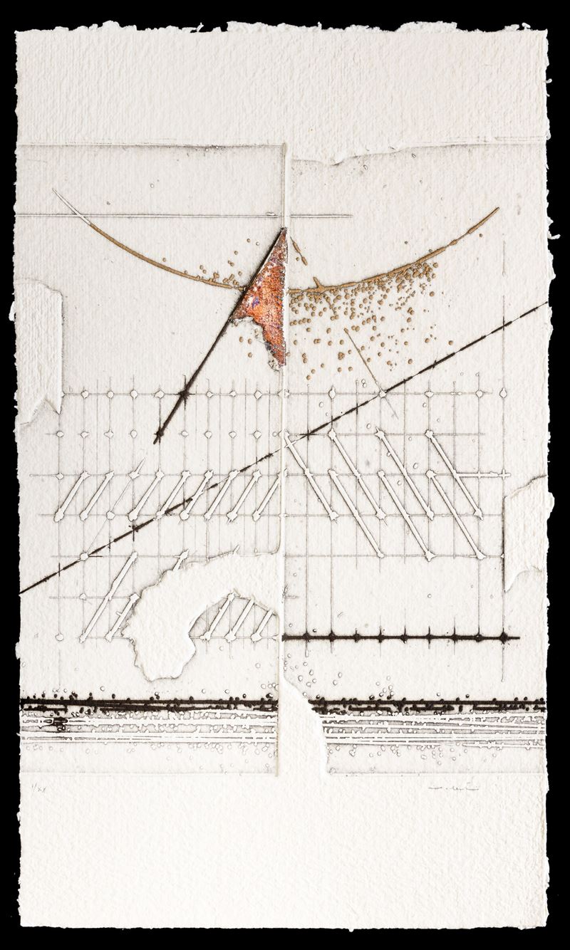 Walter Valentini : Il muro del tempo  (1990)  - acquaforte con retouche a foglia d'argento - Auction Walter Valentini - Cambi Casa d'Aste