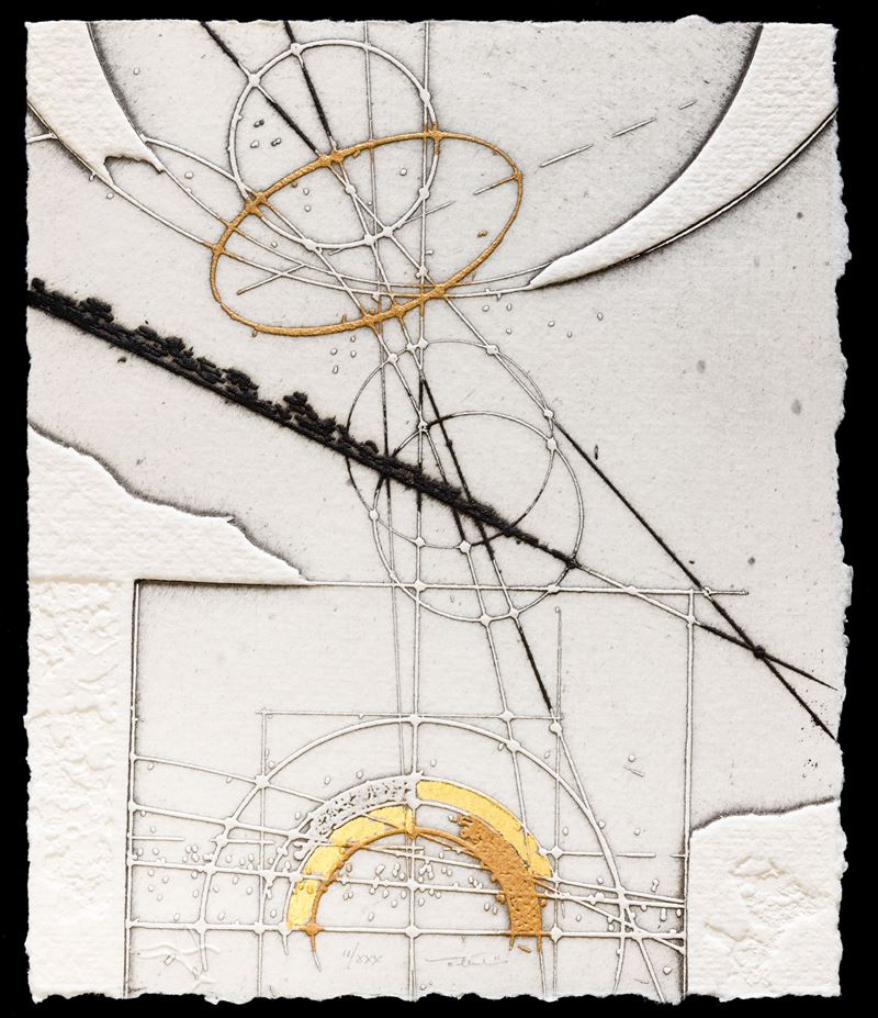 Walter Valentini : Universo  (1994)  - acquaforte con retouche con foglia d'oro - Auction Walter Valentini - Cambi Casa d'Aste