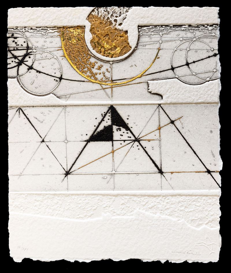 Walter Valentini : Vertice  (1994)  - acquaforte con retouche con foglia d'oro - Auction Walter Valentini - Cambi Casa d'Aste