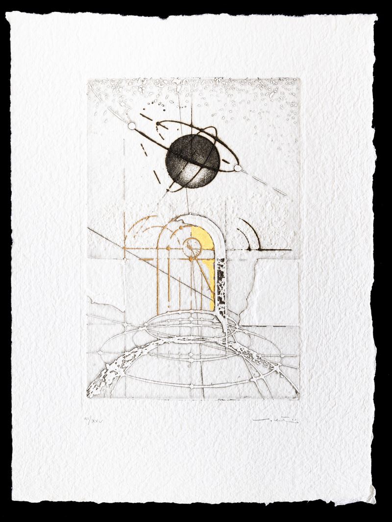 Walter Valentini : Astro della sera  (1999)  - acquaforte acquatinta con retouche con foglia d'oro - Auction Walter Valentini - Cambi Casa d'Aste