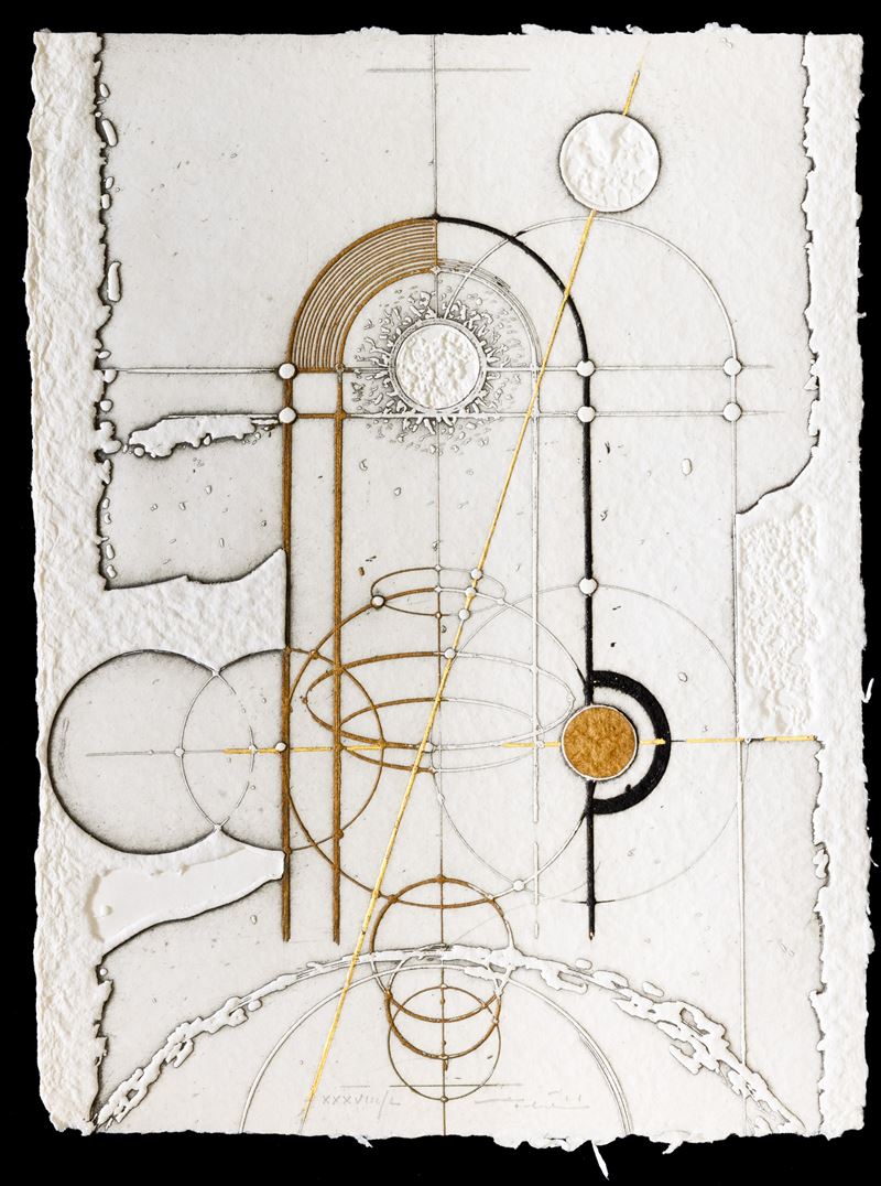 Walter Valentini : Dentro il cielo I  (2006)  - acquaforte con retouche con foglia d'oro - Asta Walter Valentini - Cambi Casa d'Aste