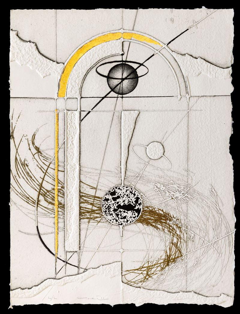 Walter Valentini : Dentro il cielo II  (2006)  - acquaforte con retouche con foglia d'oro - Auction Walter Valentini - Cambi Casa d'Aste