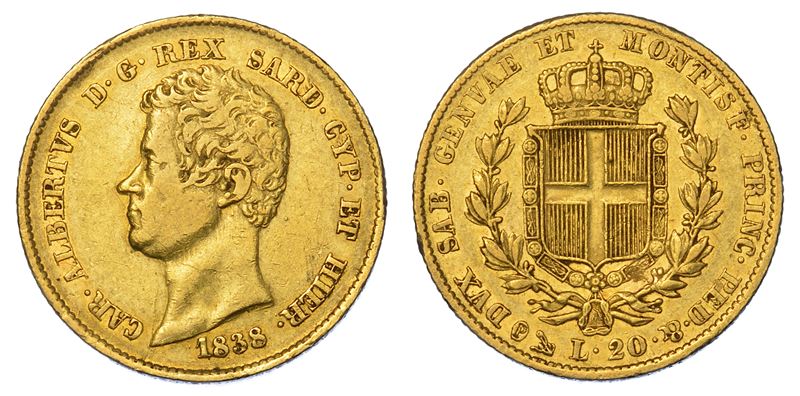 REGNO DI SARDEGNA. CARLO ALBERTO DI SAVOIA, 1831-1849. 20 Lire 1838. Genova.  - Asta Numismatica - Cambi Casa d'Aste