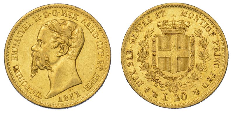REGNO DI SARDEGNA. VITTORIO EMANUELE II DI SAVOIA, 1849-1861. 20 Lire 1851. Genova.  - Auction Numismatics - Cambi Casa d'Aste