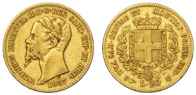 Regno di Sardegna. Vittorio Emanuele II di Savoia, 1849-1861. 20 Lire 1857. Torino.