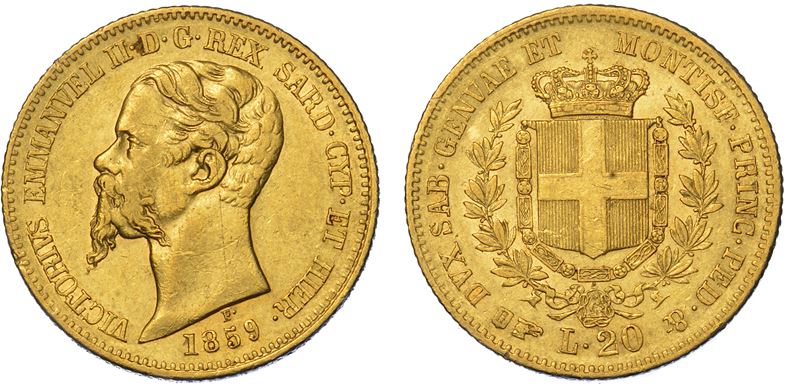 REGNO DI SARDEGNA. VITTORIO EMANUELE II DI SAVOIA, 1849-1861. 20 Lire 1859. Torino.  - Asta Numismatica - Cambi Casa d'Aste