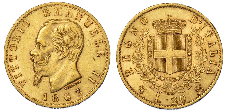 REGNO D'ITALIA. VITTORIO EMANUELE II DI SAVOIA, 1861-1878. 20 Lire 1863. Torino.  - Auction Numismatics - Cambi Casa d'Aste