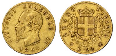 Regno D'italia. Vittorio Emanuele II di Savoia, 1861-1878. 20 Lire 1864. Torino.