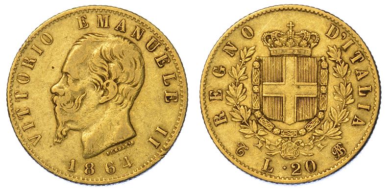 REGNO D'ITALIA. VITTORIO EMANUELE II DI SAVOIA, 1861-1878. 20 Lire 1864. Torino.  - Auction Numismatics - Cambi Casa d'Aste