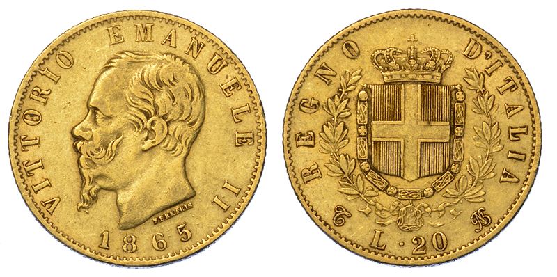 REGNO D'ITALIA. VITTORIO EMANUELE II DI SAVOIA, 1861-1878. 20 Lire 1865. Torino.  - Auction Numismatics - Cambi Casa d'Aste