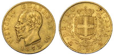Regno D'italia. Vittorio Emanuele II di Savoia, 1861-1878. 20 Lire 1873. Milano.