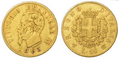 Regno D'italia. Vittorio Emanuele II di Savoia, 1861-1878. 20 Lire 1863. Torino.