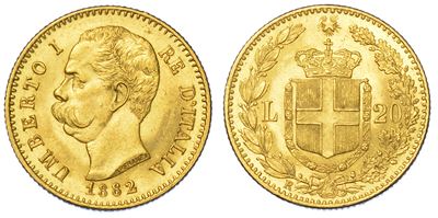Regno D'italia. Umberto i di Savoia, 1878-1900. 20 Lire 1882.