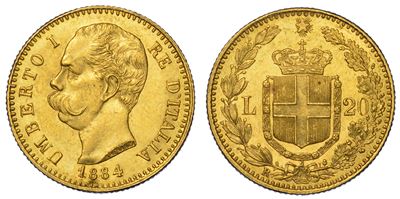 Regno D'italia. Umberto i di Savoia, 1878-1900. 20 Lire 1884.