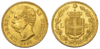 Regno D'italia. Umberto i di Savoia, 1878-1900. 20 Lire 1891.