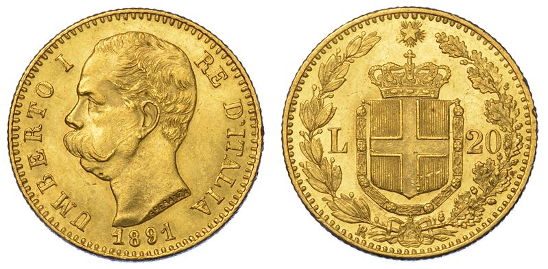REGNO D'ITALIA. UMBERTO I DI SAVOIA, 1878-1900. 20 Lire 1891.  - Auction Numismatics - Cambi Casa d'Aste