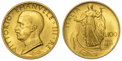 Regno D’italia. Vittorio Emanuele III di Savoia, 1900-1946. 100 Lire 1931/a. IX. Italia su Prora.
