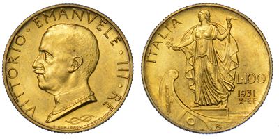 Regno D’italia. Vittorio Emanuele III di Savoia, 1900-1946. 100 Lire 1931/a. X. Italia su Prora.
