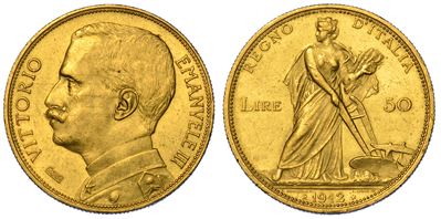 Regno D'italia. Vittorio Emanuele III di Savoia, 1900-1946. 50 Lire 1912. Aratrice.