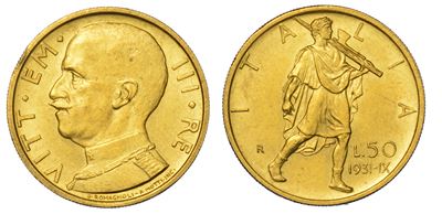 Regno D’italia. Vittorio Emanuele III di Savoia, 1900-1946. 50 Lire 1931/a. IX. Littore.