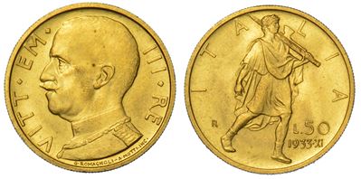 Regno D’italia. Vittorio Emanuele III di Savoia, 1900-1946. 50 Lire 1933/a. XI. Littore.
