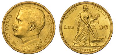 Regno D'italia. Vittorio Emanuele III di Savoia, 1900-1946. 20 Lire 1912. Aratrice.