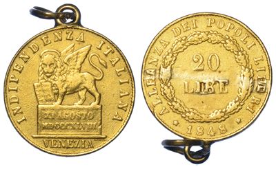 Venezia. Governo Provvisorio di Venezia, 1848-1849. 20 Lire 1848.