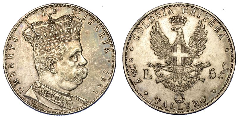 COLONIA ERITREA. UMBERTO I DI SAVOIA, 1890-1896. Tallero 1891.  - Auction Numismatics - Cambi Casa d'Aste